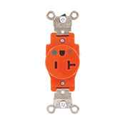 20 Amp, 125 Volt, Narrow Body Single Receptacle, Straight Blade, Industrial Grade, Isolated Ground, Orange