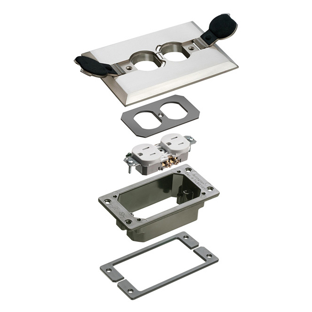 Trim kits for Arlington's Metallic concrete floor boxes. Nickel. Flip Lid.