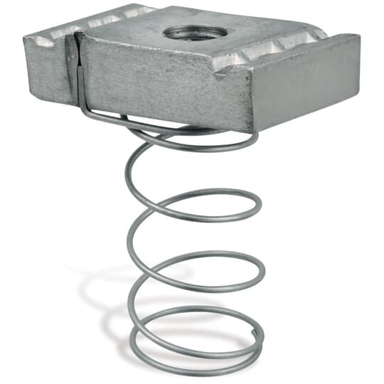 Channel Spring Nut, Size 1/4-20 Inch, Thickness 3/16 Inch, Steel, for use with 1-1/2 Inch Deep Channels