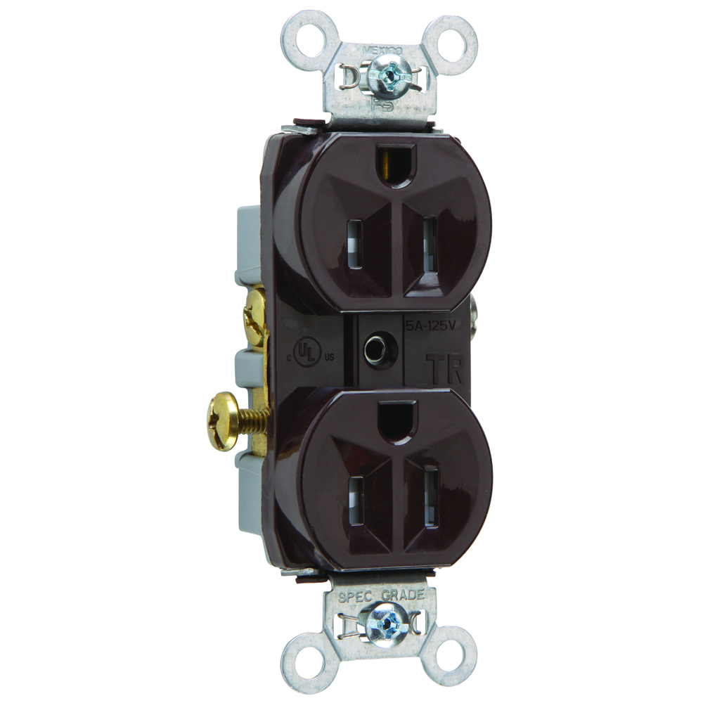 Commercial Grade Tamper-Resistant Duplex Receptacle Side Wire 15amp 125volt Brown