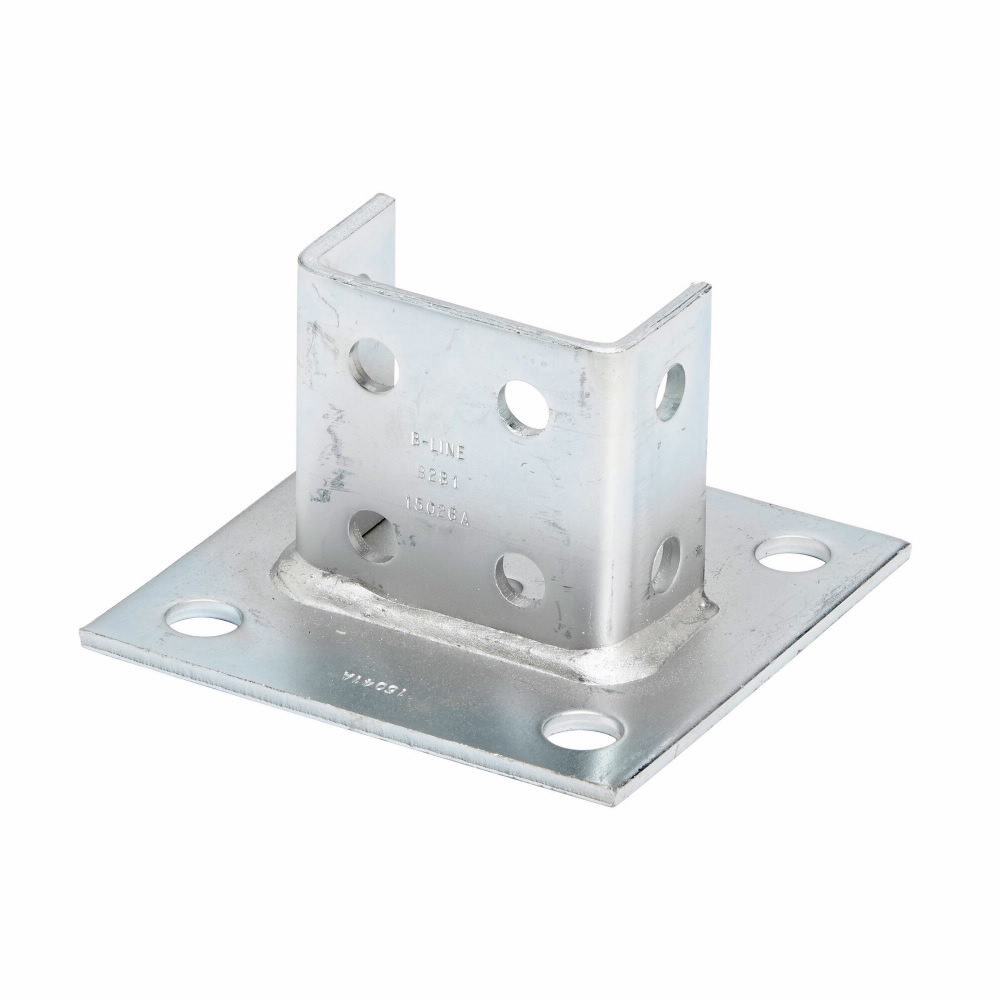 Eaton B-Line series post base, 3.5" H x 6" L x 6" W, Steel, Stainless steel type 304, Post base for B22A, B, C, Square post base, centered
