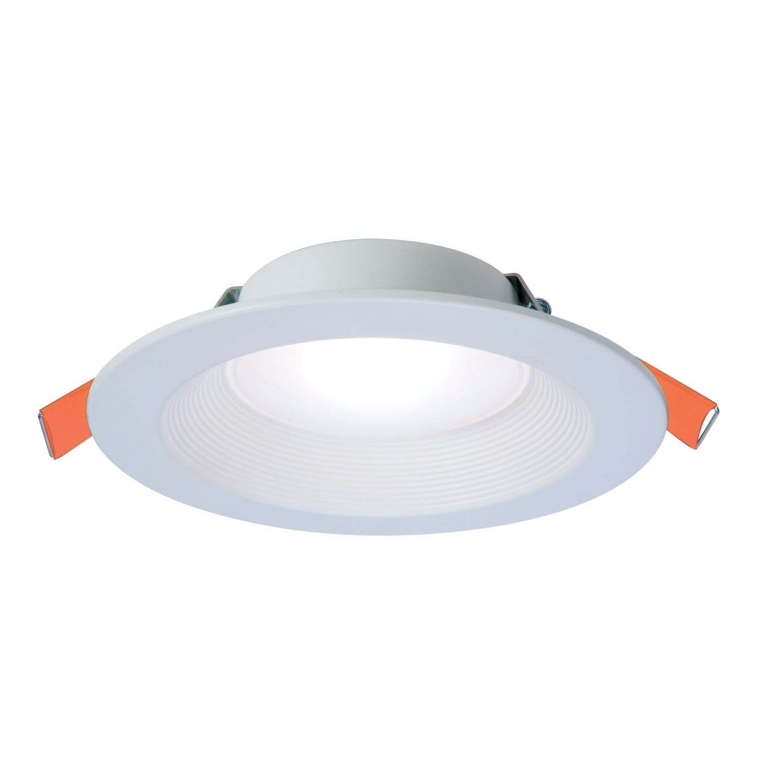 6-inch canless recessed LED downlight, 900/1200 selectable lumens (nominal),90 CRI, selectable CCT with D2W option, 120V 60Hz, LE & TE phase cut 5% dimming, matte white flange, Direct mount.
