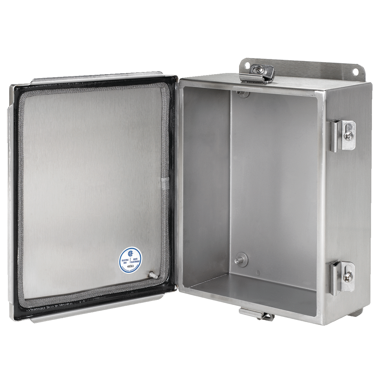 Continuous Hinge with Clamps Junction Box EMC Type 4X, 10x8x4, Brushed, SS304