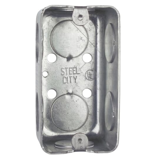 One Gang Utility Box, 13.0 Cubic Inches, 4 Inches Long x 2-1/8 Inches Wide x 1-7/8 Inches Deep, 3/4 Inch Knockouts, Pre-Galvanized Steel, Drawn Construction, For use with Conduit