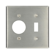 2-Gang 1-Toggle 1-Single 1.406 Inch Dia. Device Combination Wallplate, Standard Size, 430 Stainless Steel, Device Mount, - Stainless Steel