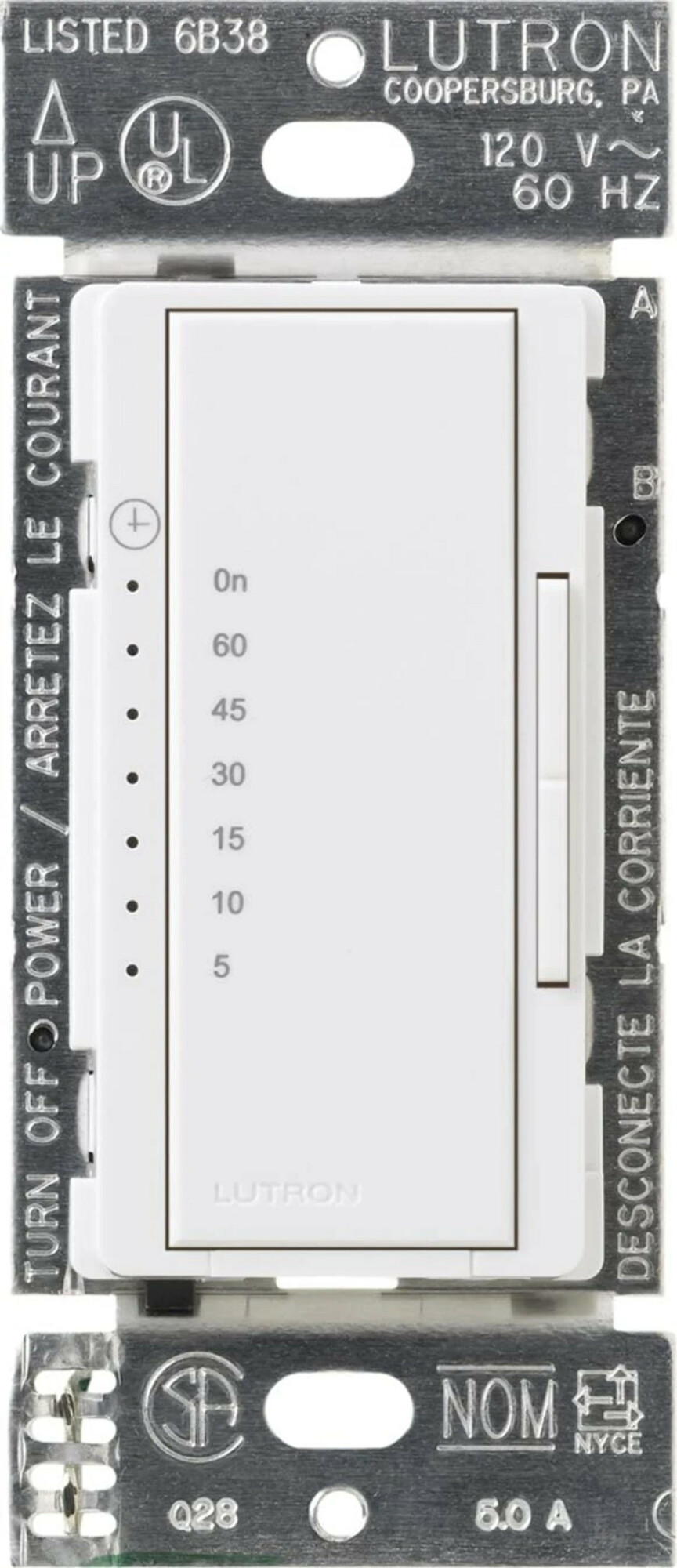 Maestro Countdown Timer, Multi-location/single-pole, neutral required, 120V/600W/VA (5A) in white