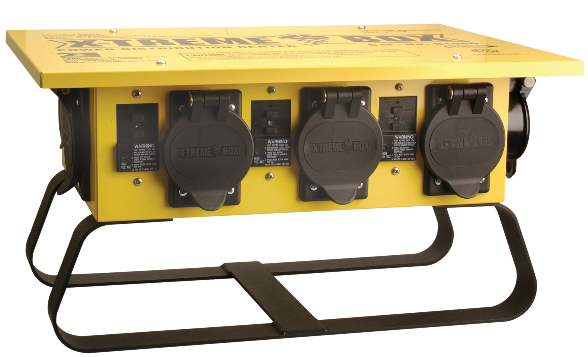 Traditional Single Phase Temporary Power Distribution Box, 125/250V 50A 3P4W Input & Feed-Thru, 6 x 125V 20A L5-20 + 1 x 250V 30A L6-30 Receptacles