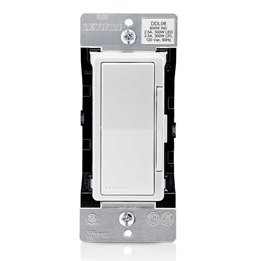 Decora Digital Universal Dimmable LED, CFL and Incandescent Digital Dimmer, 300W Dimmable LED and CFL, 600W Incandescent 120V, 60Hz, Single Pole and 3-Way/Multi-location control, LED locator and brightness display. White face assembled on device, Ivory and Light Almond faces included. Ground wire required for installation. Wallplate sold separately.