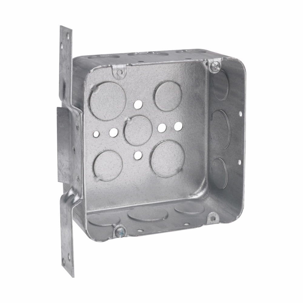 Eaton Crouse-Hinds series Square Outlet Box, (3) 1/2", (2) 3/4", 4-11/16", VS, Conduit (no clamps), Drawn, 2-1/8", Steel, (5) 1/2", (4) 1/2", (1) 3/4" C, 42.0  cubic inch capacity