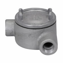 Eaton Crouse-Hinds series Condulet GUA conduit outlet box with cover, 3" cover opening diameter, Feraloy iron alloy, N shape, 3/4"