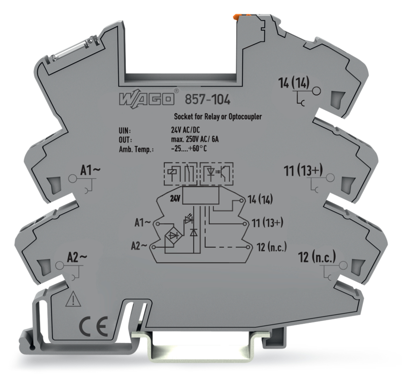 Relay socket; Nominal input voltage: 24 V AC/DC; for 5 mm basic relays; Yellow status indicator