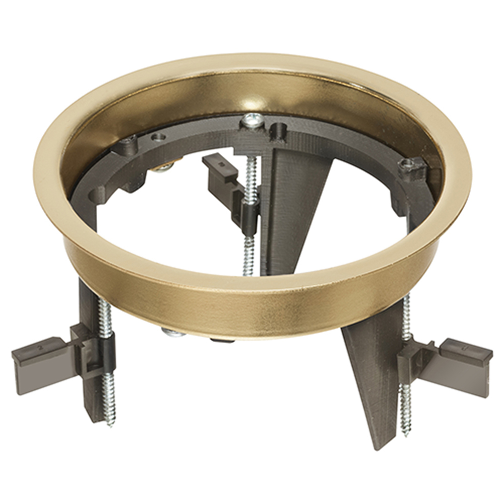 DROPIN floor box kit with low profile steel bracket and brass cover with flip lid.