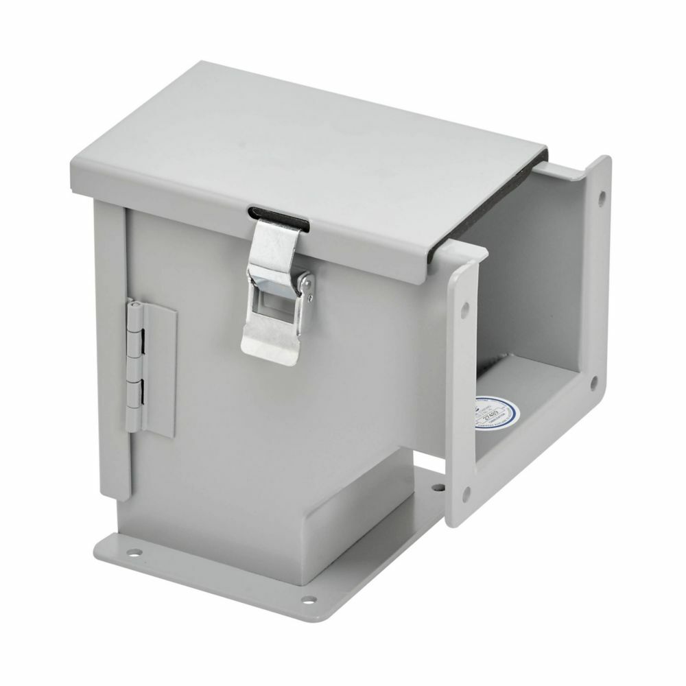 Eaton B-Line series wireway elbow fitting, Lay-in, 90 elbow, outisde opening, NEMA 12, Steel, ANSI 61 gray painted, 6" X 6"
