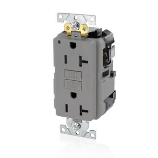 20 Amp, 125 Volt, SmartlockPro Slim Lev-Lok GFCI Self-Test Receptacle, Extra-Heavy Duty Industrial Grade, 20A Feed-Through,NEMA 5-20R, 2P, 3W, Modular Terminals  GRAY