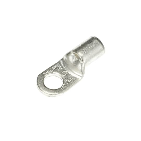 Non-Insulated Tubular Ring Terminal, Length 1.59 Inches, Width .69 Inches, Bolt Hole 3/8 Inch, Wire Range 2/2AN, Copper, Tin Plated