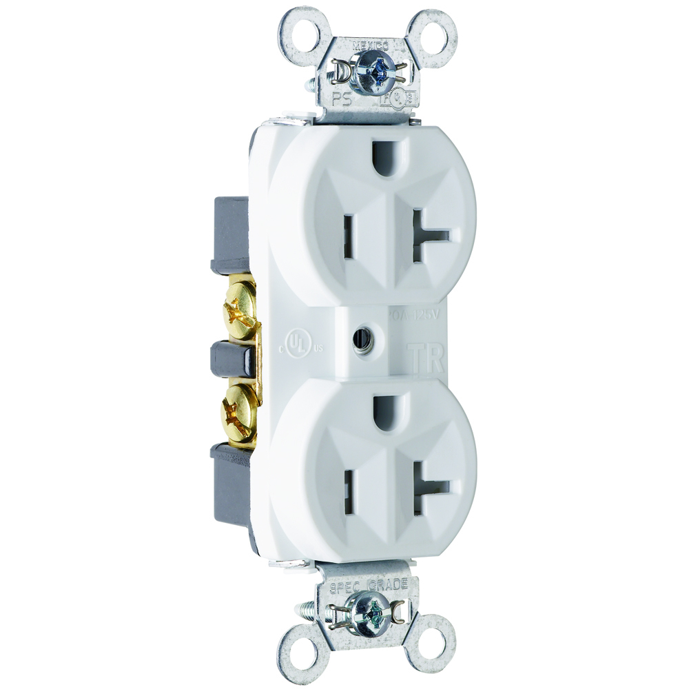 Tamper-Resistant Hard Use Spec Grade Duplex Receptacle Back and, Side Wire 20amp 125volt White
