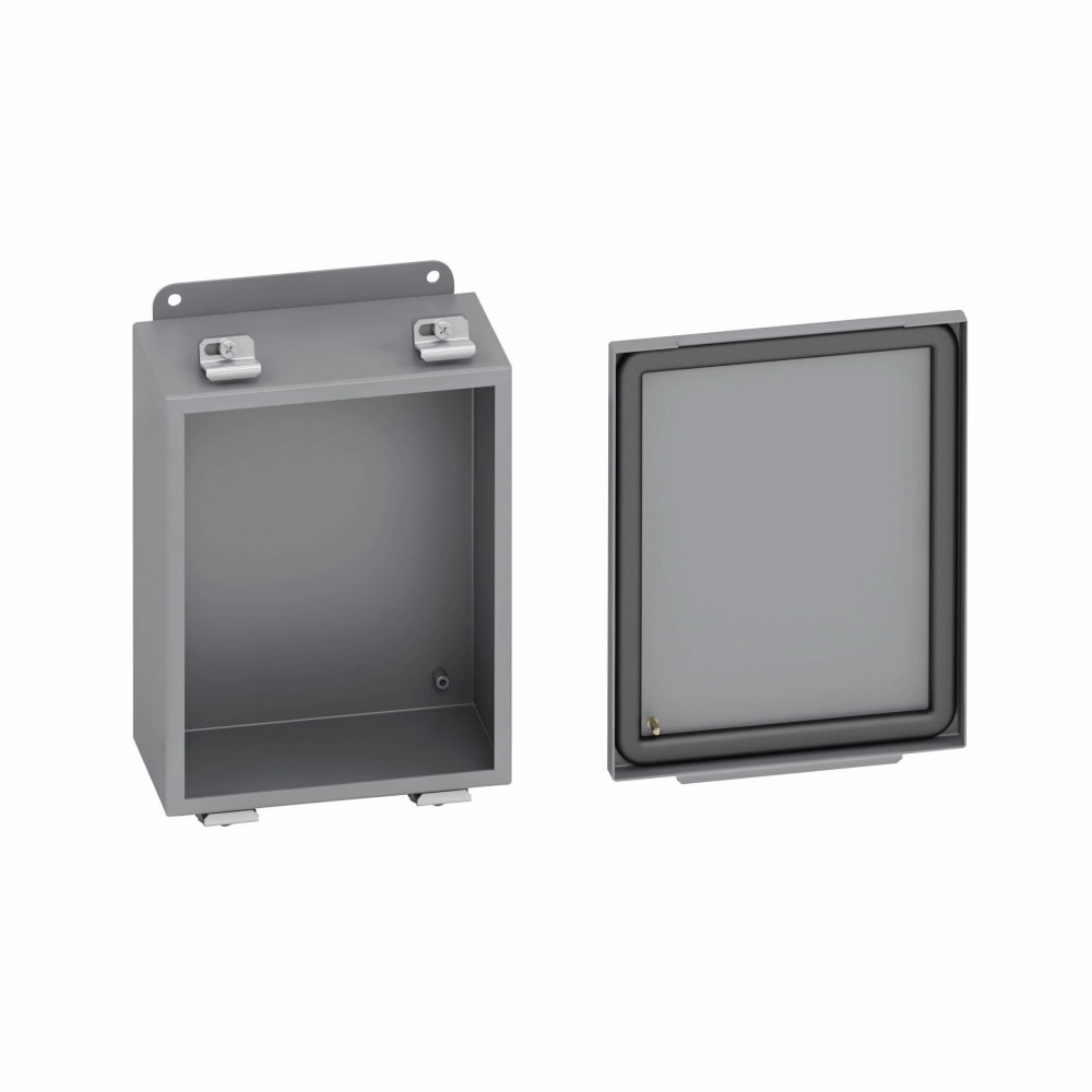 Eaton B-Line series JIC panel enclosure, 6" height, 4" length, 6" width, NEMA 4, Screw cover, 4LC enclosure, Wall mount, Small single door, External mounting feet, Carbon steel, Seamless poured in-place gasket