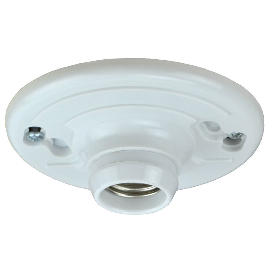 Keyless Incandescent Lampholder; 250 Volt, 660 Watt, Medium Base, Box Mount, White, 2 Screw Mounting, 1-1/2in Height, 4-9/16in Width,