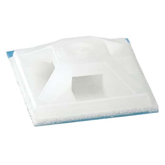 Four-Way Mounting Base, Natural Nylon 6.6 for Temperatures up to 65 Degrees Celsius (149 F), Length of 50.8mm (2.0 Inches), Width of 50.8mm (2.0 Inches), Height of 7.4mm (0.290 Inches), Self-Adhesive/Screw Mounting Method, #8 Screw, Mounting Hole Size of 4.3mm (0.169 Inches), Bulk Pack