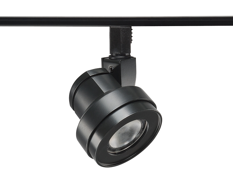 Stylish low-voltage Cylindra LED Trac 12 fixture. Spot beam spread, 3500K color temperature.