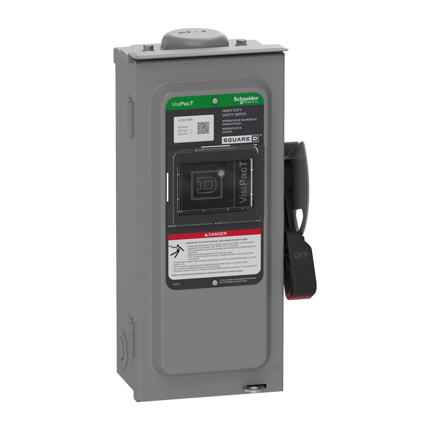 Safety switch, VisiPacT, heavy duty, fused, viewing window, NEMA 3R, 240V, 30A, 3 pole, neutral installed