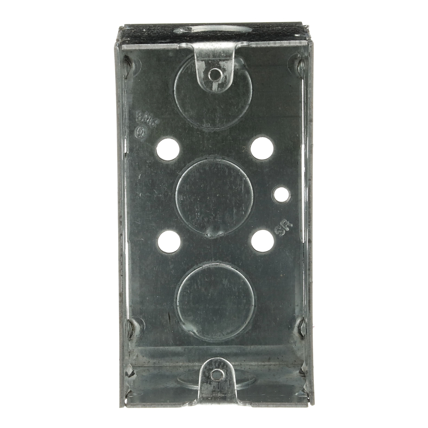 Single Gang Device Box, 13.9 Cubic Inches, 4 Inches Long x 2-1/8 Inches Wide x 1-7/8 Inches Deep, 1/2 Inch Knockouts, Galvanized Steel, Welded Construction, For Use with Conduit