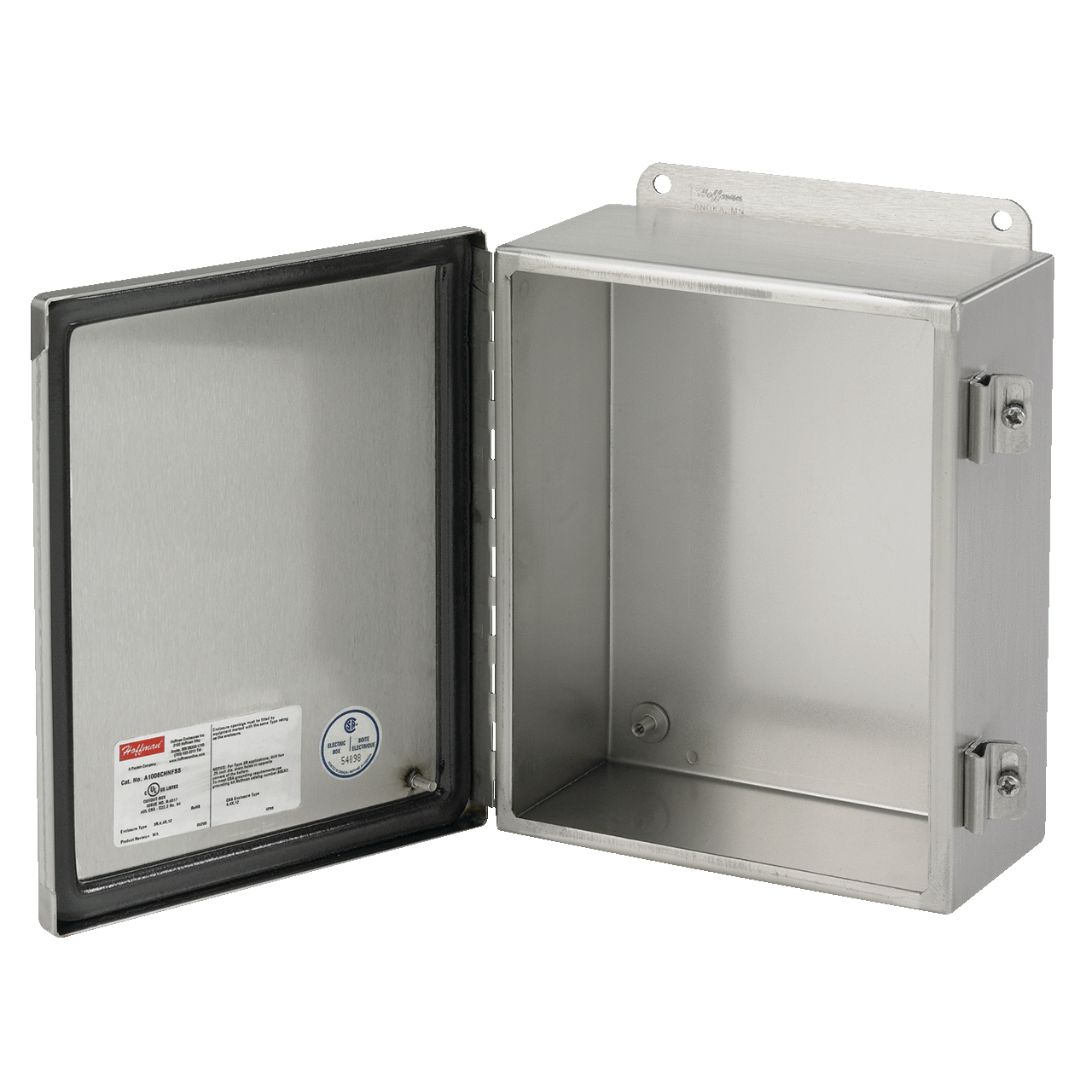Continuous Hinge with Clamps Junction Box Type 4X, 6x6x4, Brushed, Stainless 304