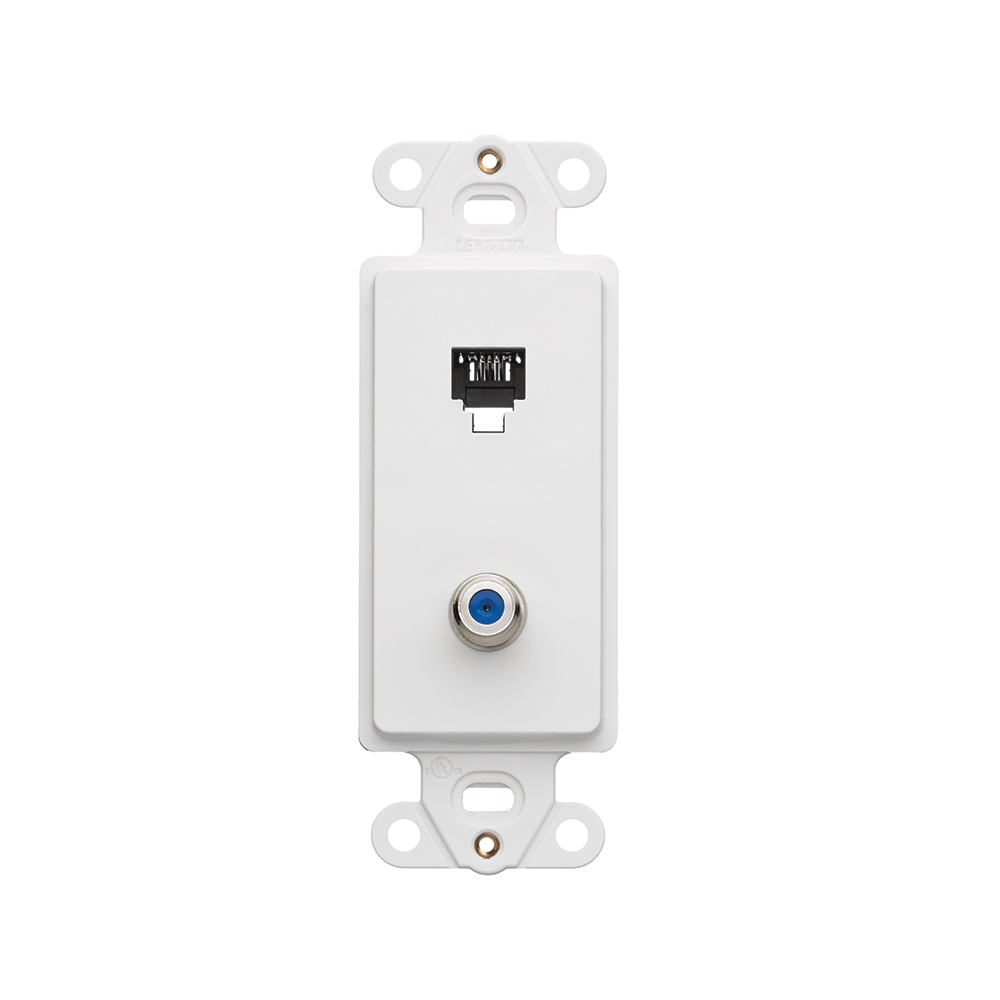 Decora Insert, 6P4C + F-Connector, Screw Terminals, White