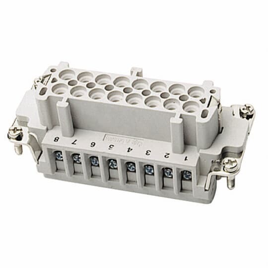 Female screw terminal insert. For use with B series, 16 contacts with ground.