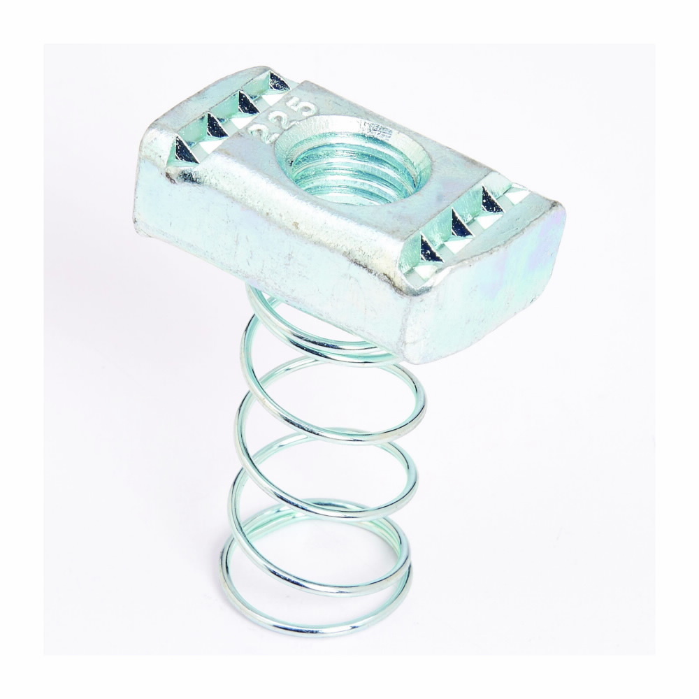 Eaton B-Line series spring nut, 0.85"Hx1.75"Lx1.3750"W, Stainless steel type 316, 3/8?-16 bolt size, 1100 lbs load, 800 lbs load