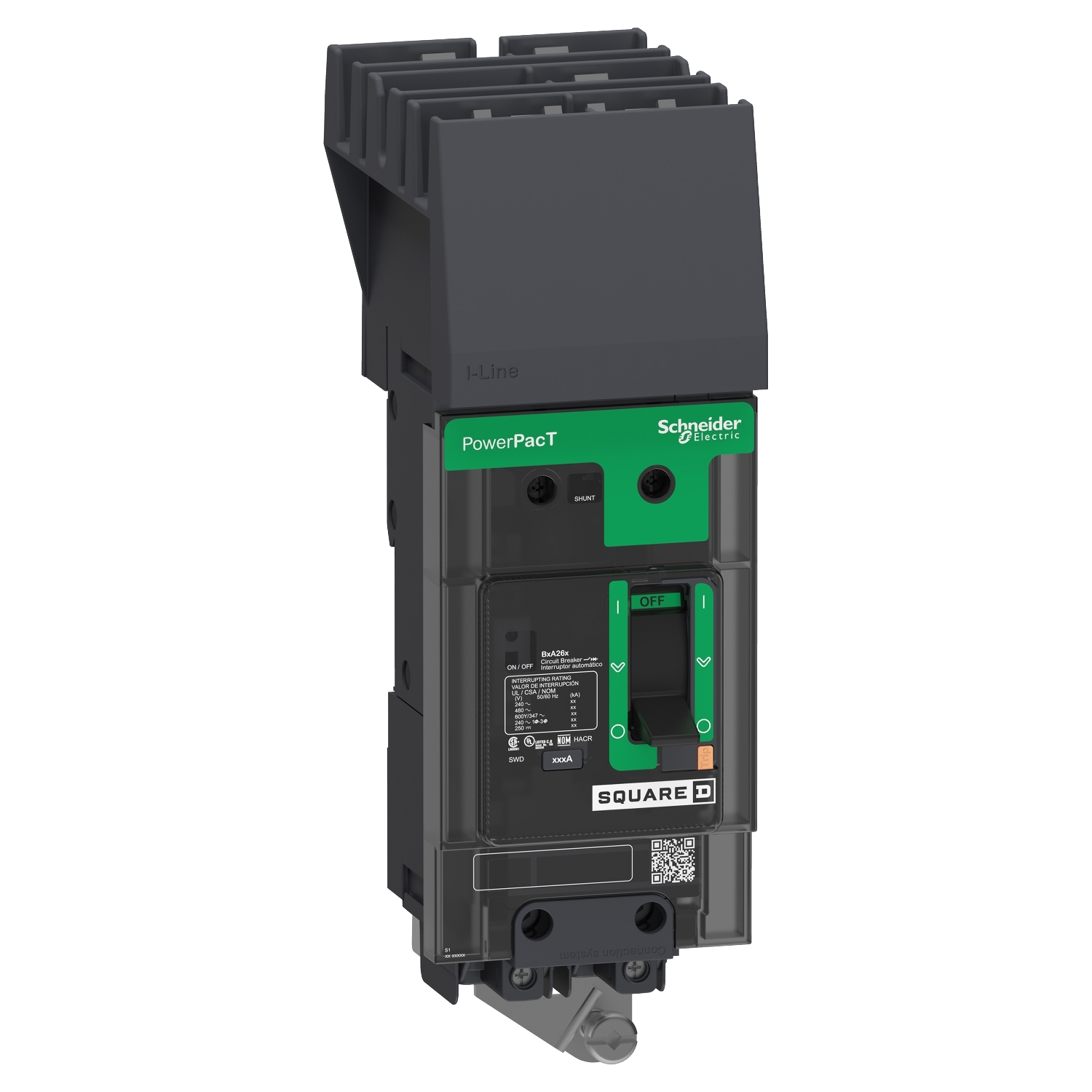 Circuit breaker, PowerPacT B, 15A, 2 pole, 600Y/347VAC, 25kA, I-Line, thermal magnetic, 80%, AB