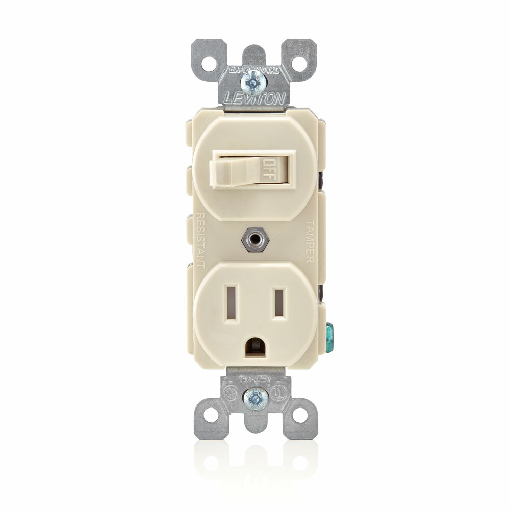 Combination, 15 Amp, 120 Volt AC Toggle Switch, and 15amp, 125 Volt 5-15R Tamper Resistant Receptacle, Grounding, Light Almond