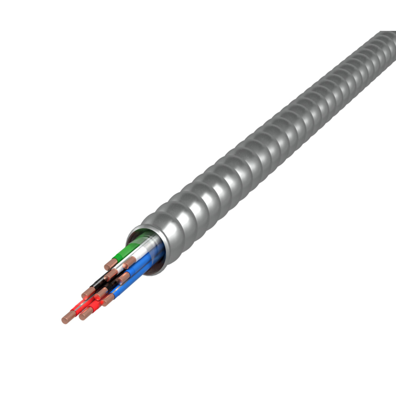 10-4/10-2/10-1 2BK 2RD 2WE GN Home Run Cable, Plain Interlocked Galvanized Steel Armor , 1000' Reel, Type MC