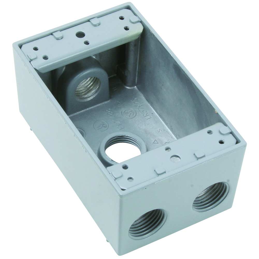 Weatherproof 1 Gang Box, 4 Hole 1/2, 18.0 Cu.In.,Gray (2 Holes One End, 1 Hole Other End, 1 Hole in Back)