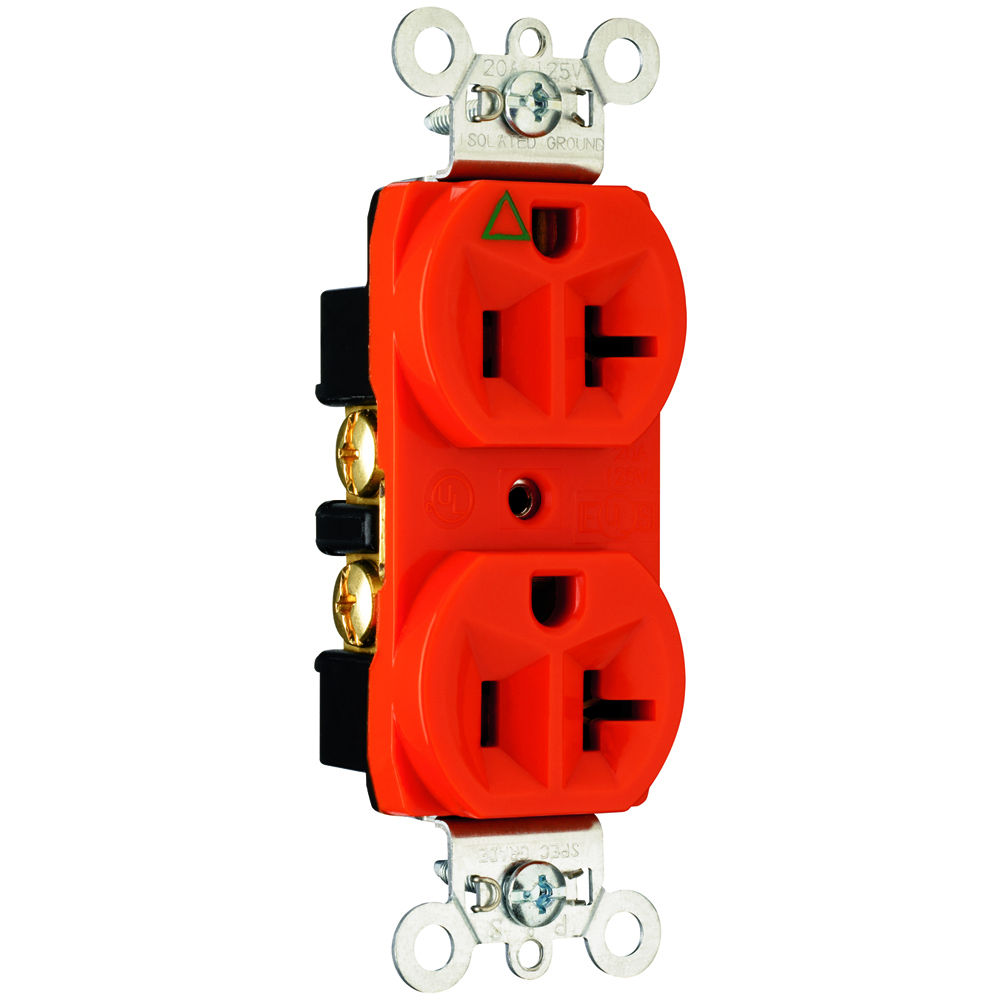 Isolated Ground Heavy-Duty Spec Grade Duplex Receptacle Back and, Side Wire 20amp 125volt Orange