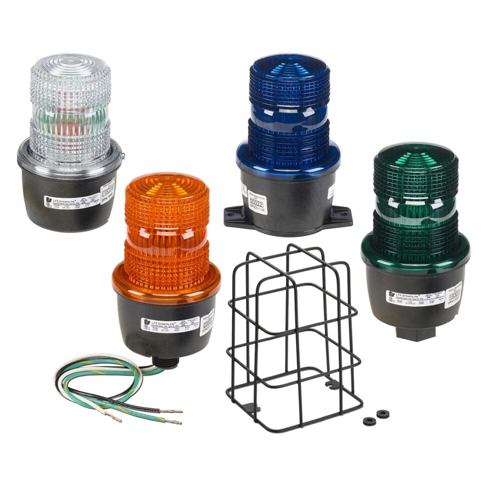 StreamLine Low Profile Steady Burning LED Light, 120V, NPT Pipe Mount, Green - Available in 24VDC and 120VAC. T-mount (TL), integrated 1/2-inch NPT pipe mount (PL), 1/2-inch NPT male pipe mount (ML) or surface mount (SL). Five lamp/lens colors: Amber, Blue, Clear, Green and Red. 50,000 Hour LED. Screw on lens. Indoor/outdoor use. Type 4X, IP66 enclosure. IP69K compliant. Optional wire lens guard. PLC Compatible. CSA Certified. UL and cUL Listed.