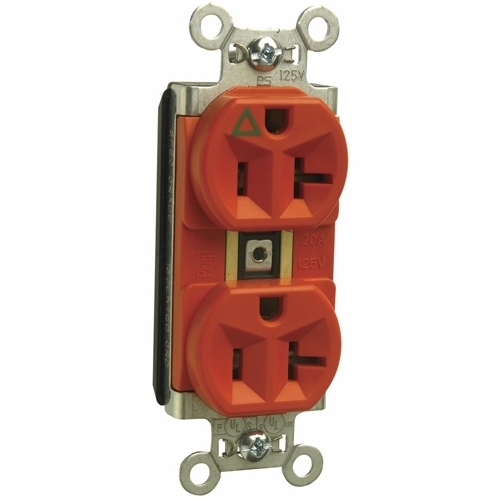 PlugTail Isolated Ground Spec Grade Duplex Receptacle 20amp 125volt Orange
