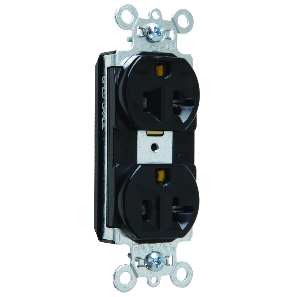 PlugTail Spec Grade Duplex Receptacle 20amp 125volt Black