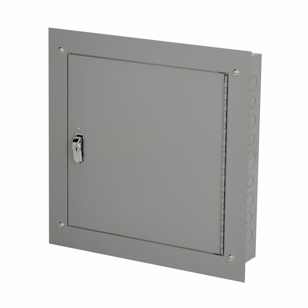 Eaton B-Line series utility enclosures, 8" height, 4" length, 8" width, NEMA 1, Hinged cover, TCF cabinet, Flush mounted, Small single door, Thru holes, Carbon steel