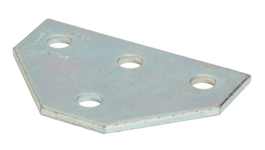 B432ZN Flat Tee Gusset Plate, 4 Holes, 3-1/2 in W x 1/4 in THK, Low Carbon Steel