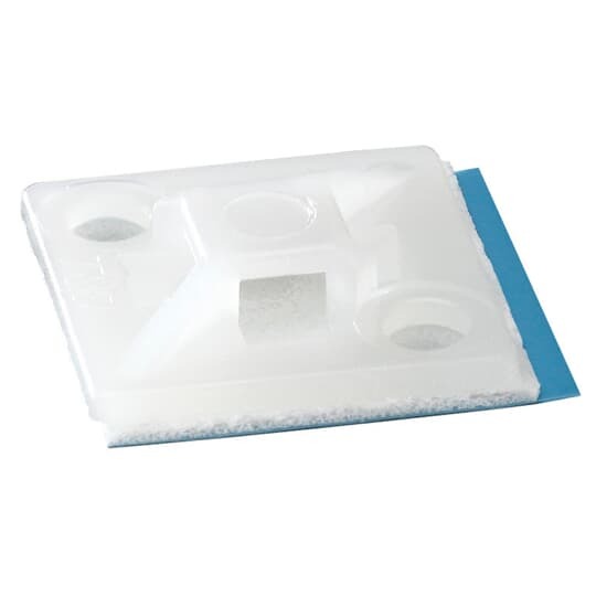 Four-Way Adhesive Mounting Base, Natural Nylon 6.6 for Temperatures up to 66 Degrees Celsius (150 F), Length of 19mm (0.75 Inches), Width of .19mm (0.75 Inches), Self-Adhesive Mounting Method, 100 Pack