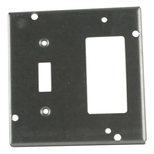 Square Box Surface Cover, 7.5 Cubic Inches, 4-11/16 Inch Square x 1/2 Inch Deep, Galvanized Steel, For use with One Ground Fault Receptacle and One Toggle Switch