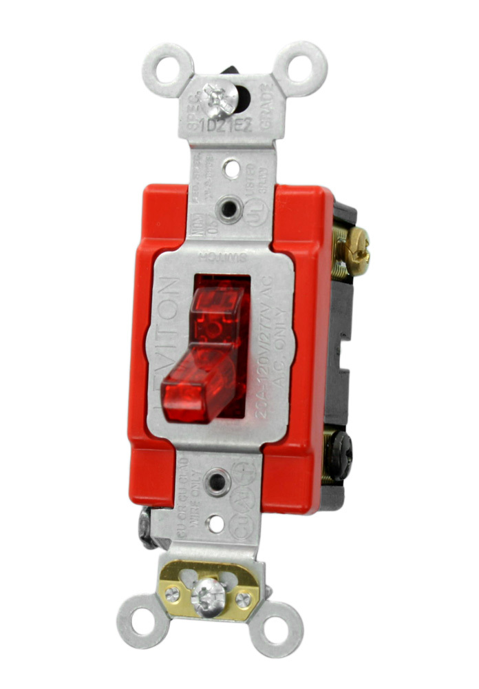 20A, 120 VAC, Quiet Toggle Switch, 3-Way, Illuminated, Red