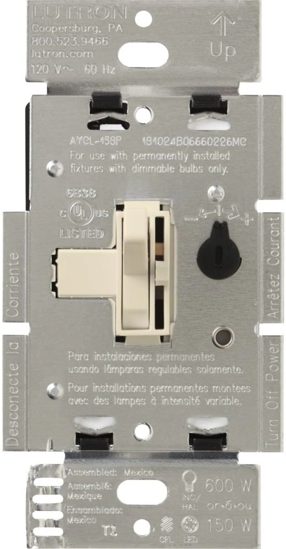 Ariadni LED+ Dimmer, LED, Incandescent/Halogen, 3-way/single-pole, 150W LED or 600W inc/hal in light almond