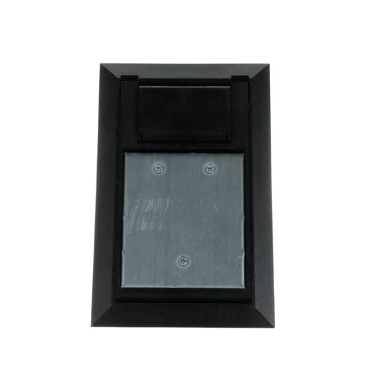 Two Compartment Raised Access Floor Module, 75 Cubic Inches, Floor Cut Out Length 7-1/8 Inches, Width 4-1/8 Inches, Cover Size Length 6-3/4 Inches, Width 3-7/8 Inches, Depth 4 Inches, Galvanized Steel with Black Cover