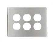 3-Gang Duplex Device Receptacle Wallplate, Oversized, Device Mount, Stainless Steel