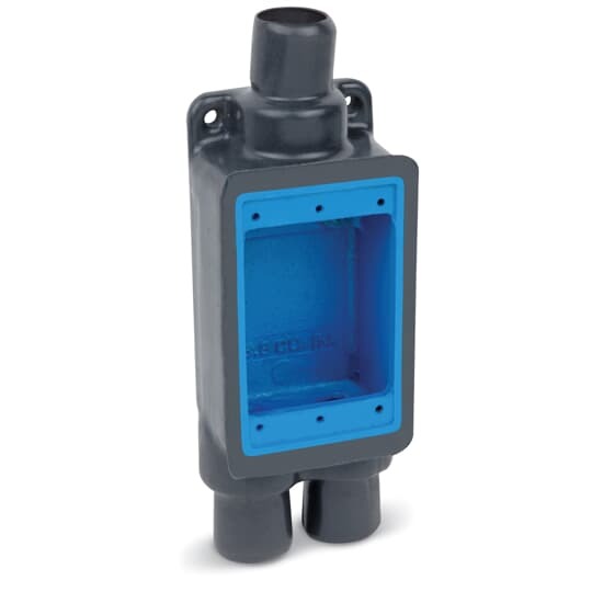 PVC Double-Coated Feed-Thru Device Box, Shallow Style, Single Gang, Three Hub, Hub Size 3/4 Inch/21 Metric, Iron Alloy, Gray