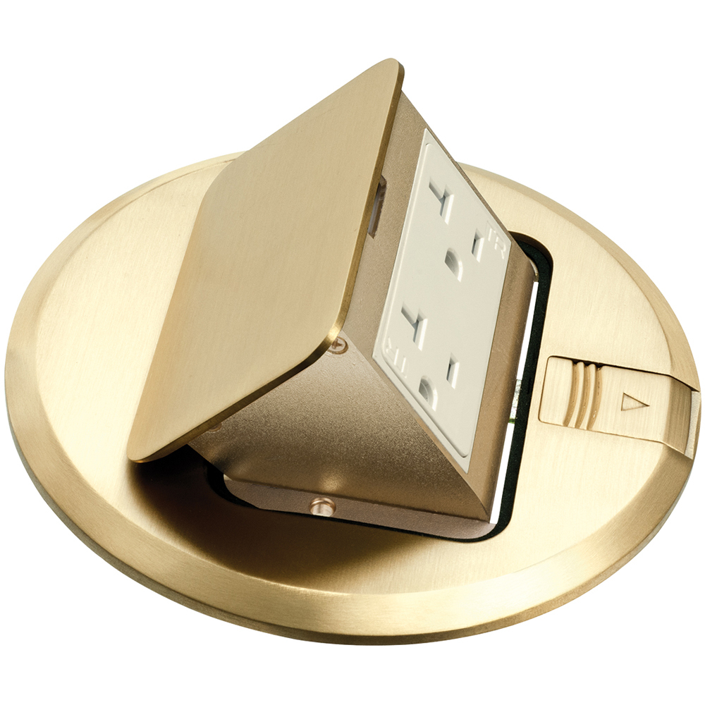 Brass Pop up receptacle cover. Decorator style 15amp receptacle. metallic brass.