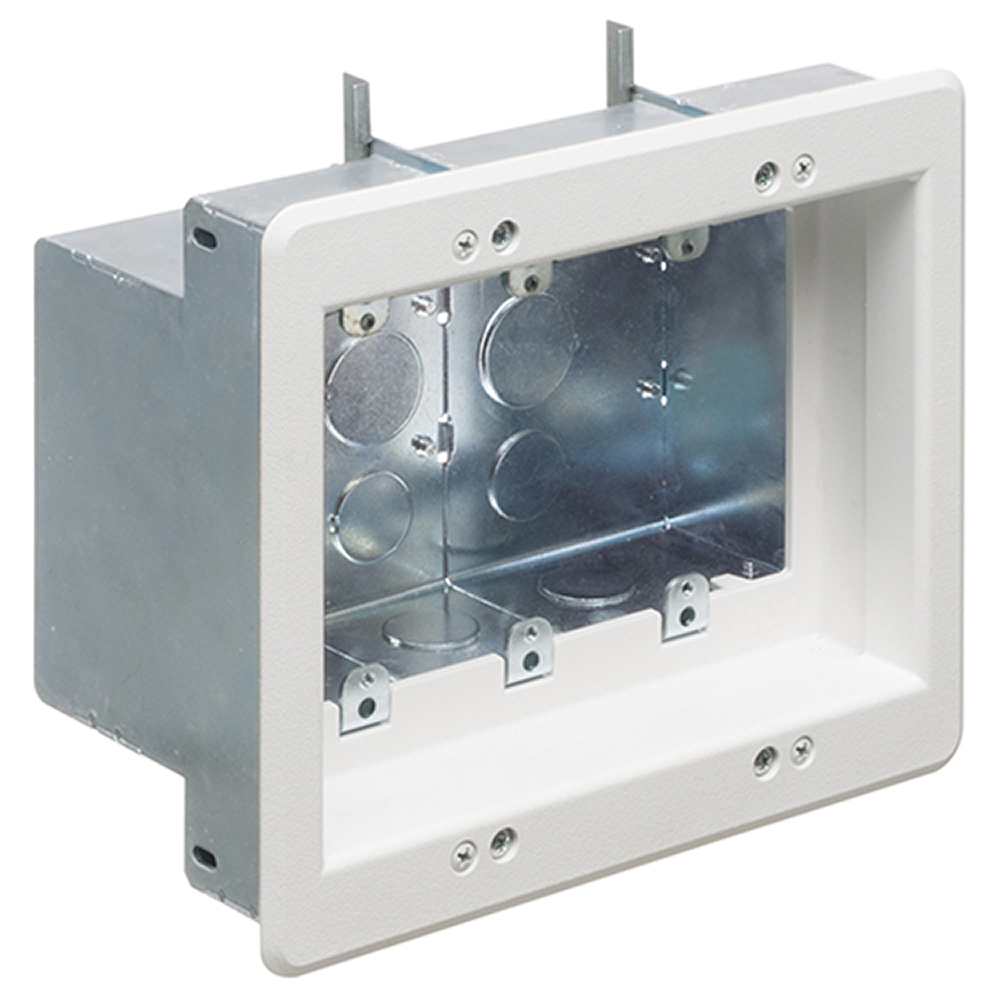Recessed Steel TV BOX. For new or existing construction. Comes with low voltage divider. Color White. 3 Gang.