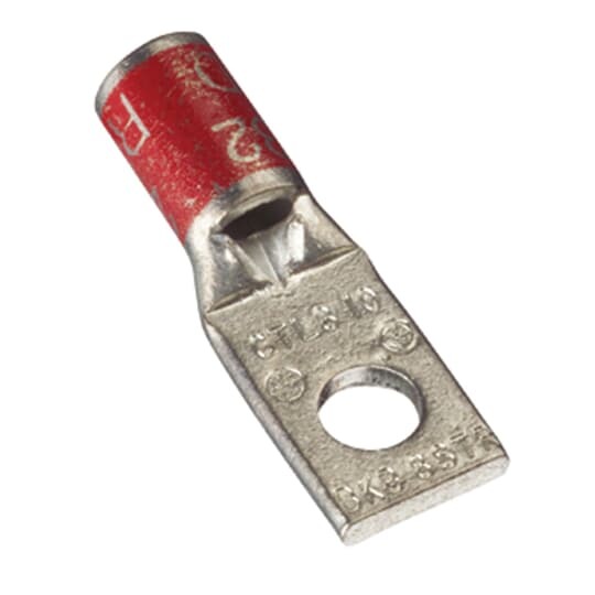 Copper One-Hole Lug, Short Barrel, Max 35kV, 1/0 Str. Wire, 1/2 Bolt Size, Tin Plated, Die Color Code Pink